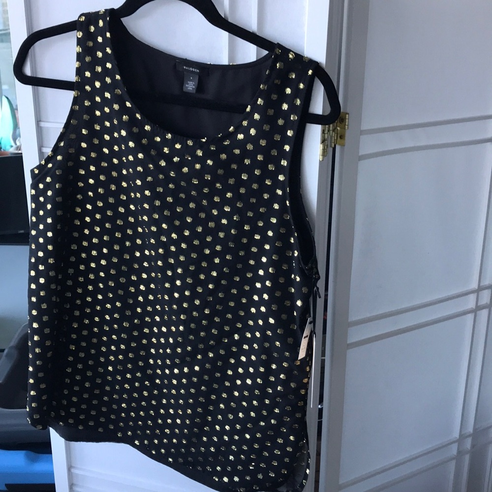 Lined sleeveless gold embroidered tank top